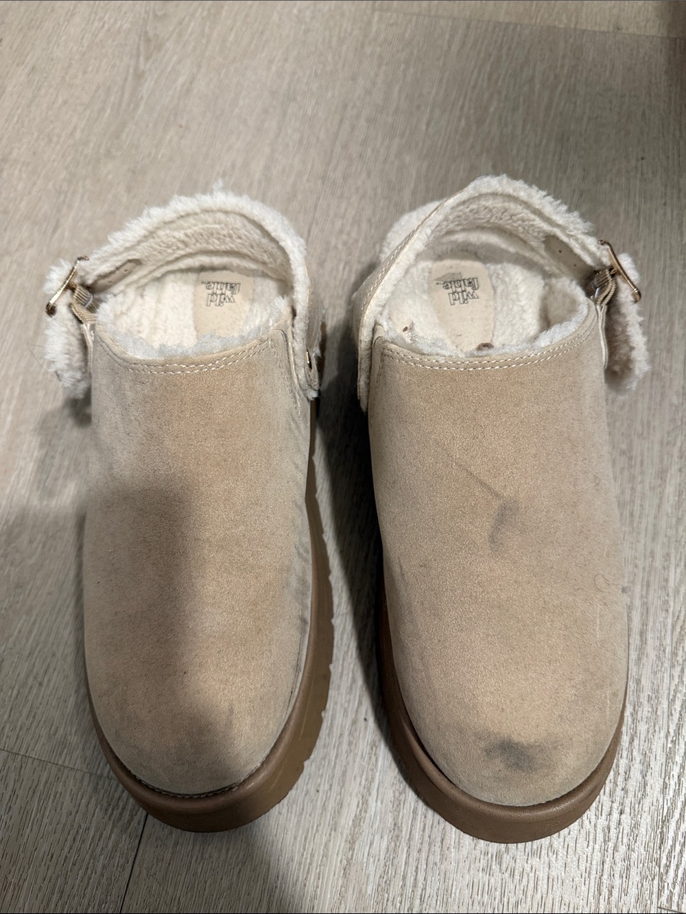 wild fable Beige Faux Suede Faux-Fur Lined Slip-On Clogs